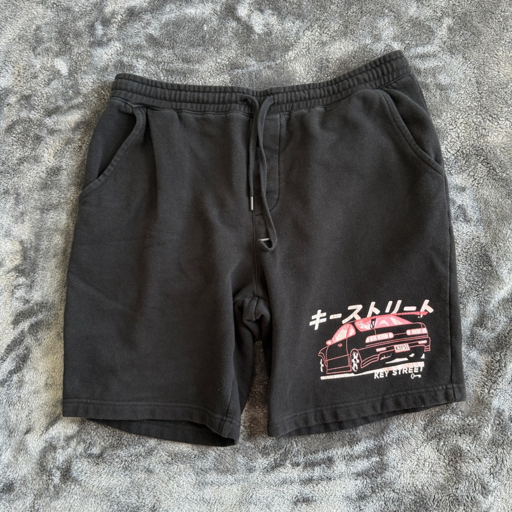 Key Street Mens Black JDM Car Graphic Fleece Sweat Shorts Size Large